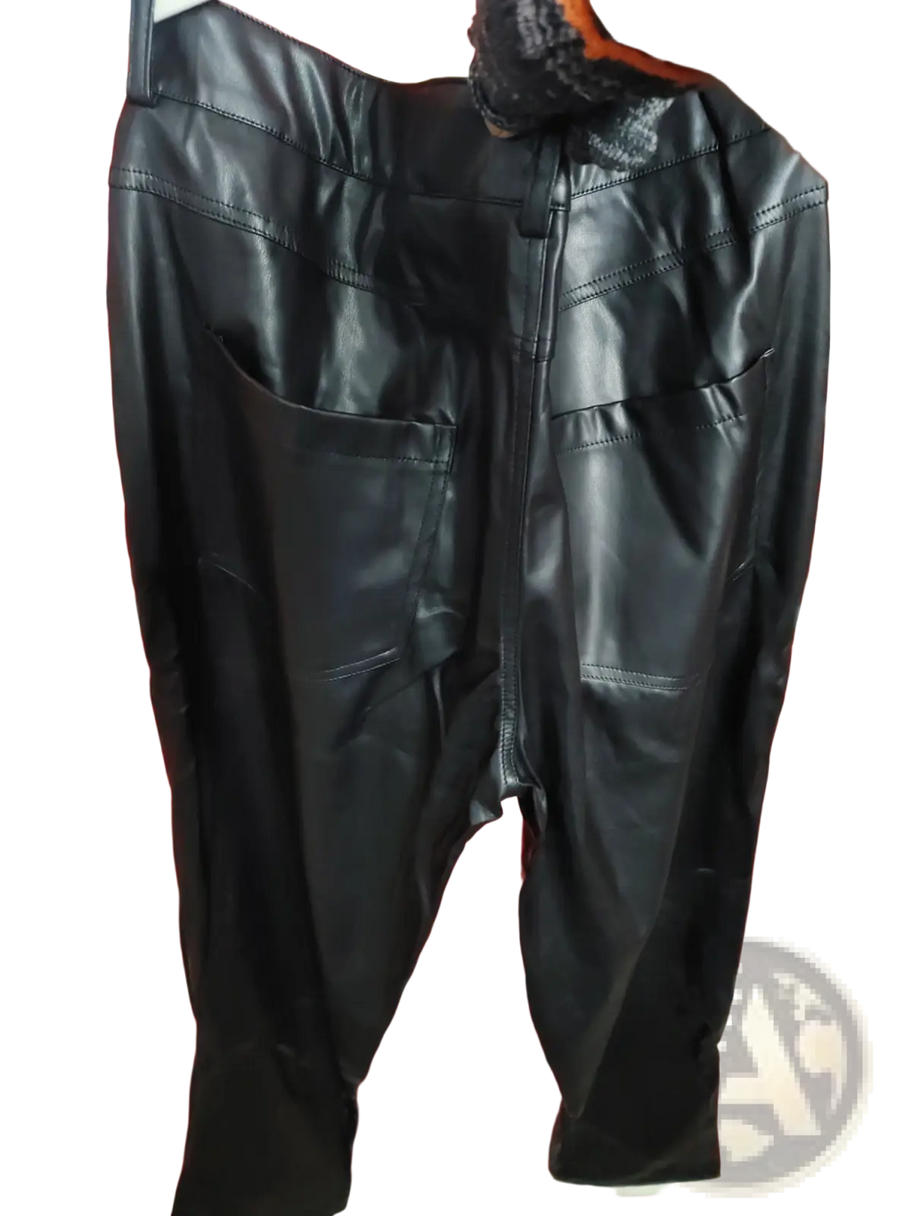Men black slim fit faux leather pants with high waist and front pockets made of pu material
