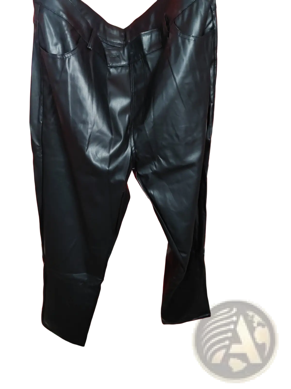 Men black faux leather pants with sleek glossy finish and classic tapered leg design slim fit trousers