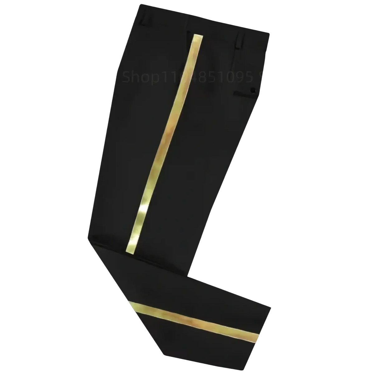 Men black gold stripe suit pants straight trousers with a metallic gold stripe along the outer seam