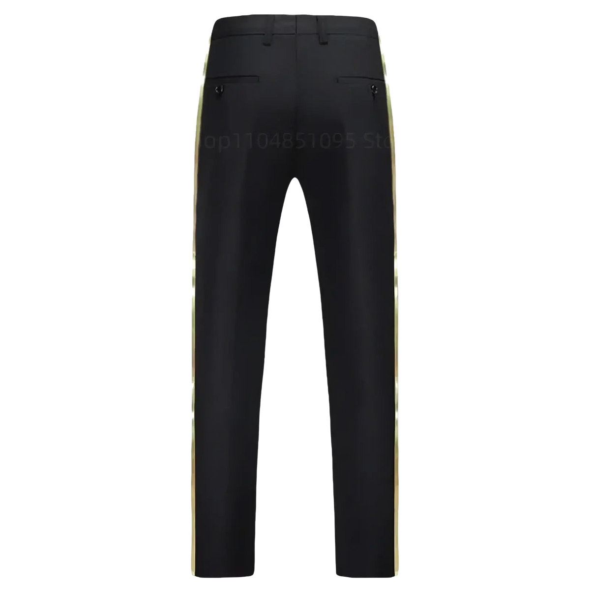 Men black suit trousers with gold side stripes designed as straight fit formal pants