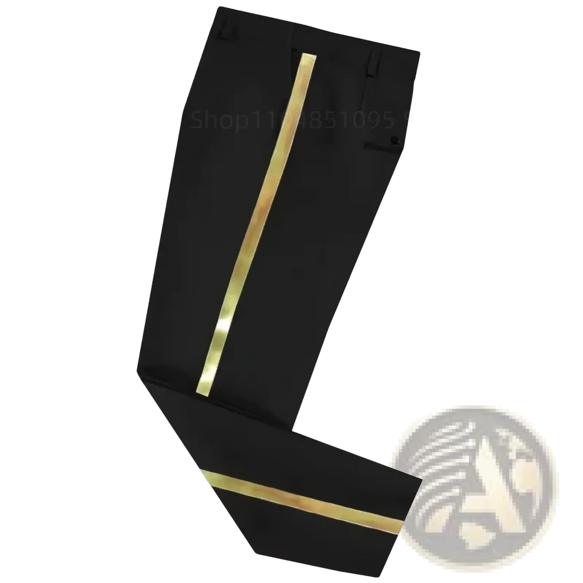 Men black gold stripe suit pants straight trousers with a metallic gold stripe along the outer seam