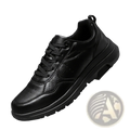 Men black leather chunky sole sneakers with lace-up design and thick rubber sole for casual wear