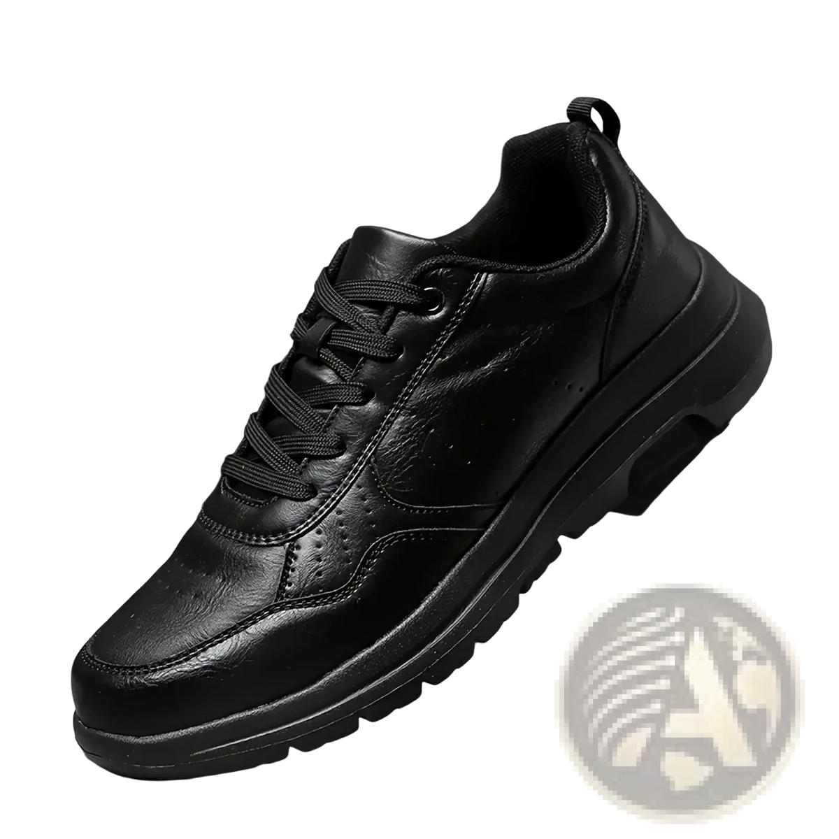 Men black leather chunky sole sneakers with lace-up design and thick rubber sole for casual wear