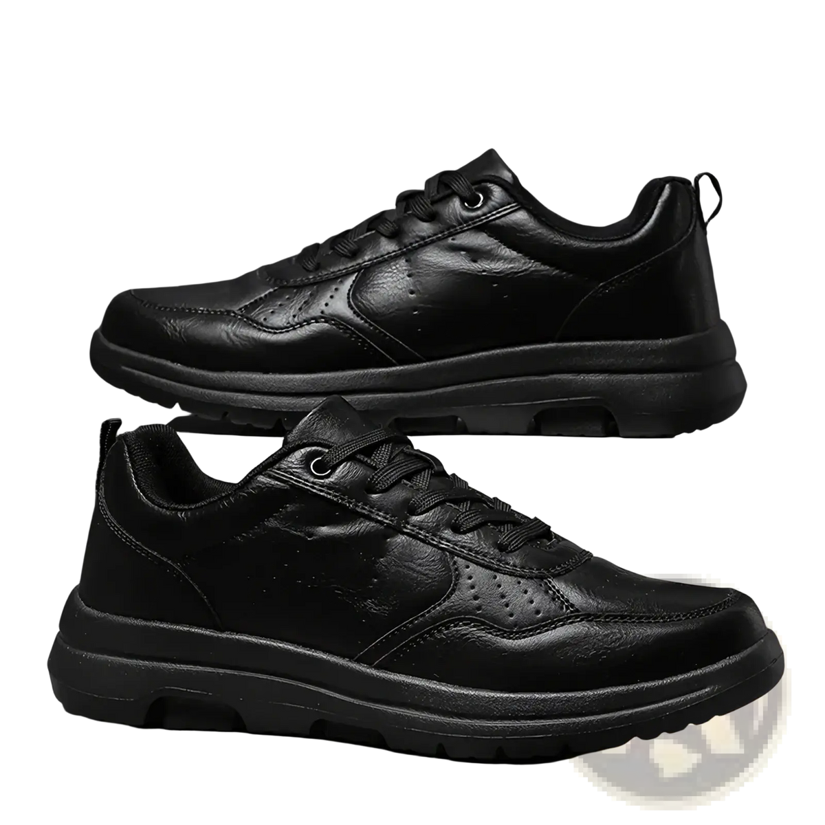 Men black leather chunky sole sneakers featuring sleek minimalist design and sturdy rubber soles