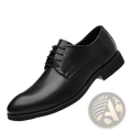 Men black leather oxford dress shoes with pointed toe low heel and lace-up design for formal wear