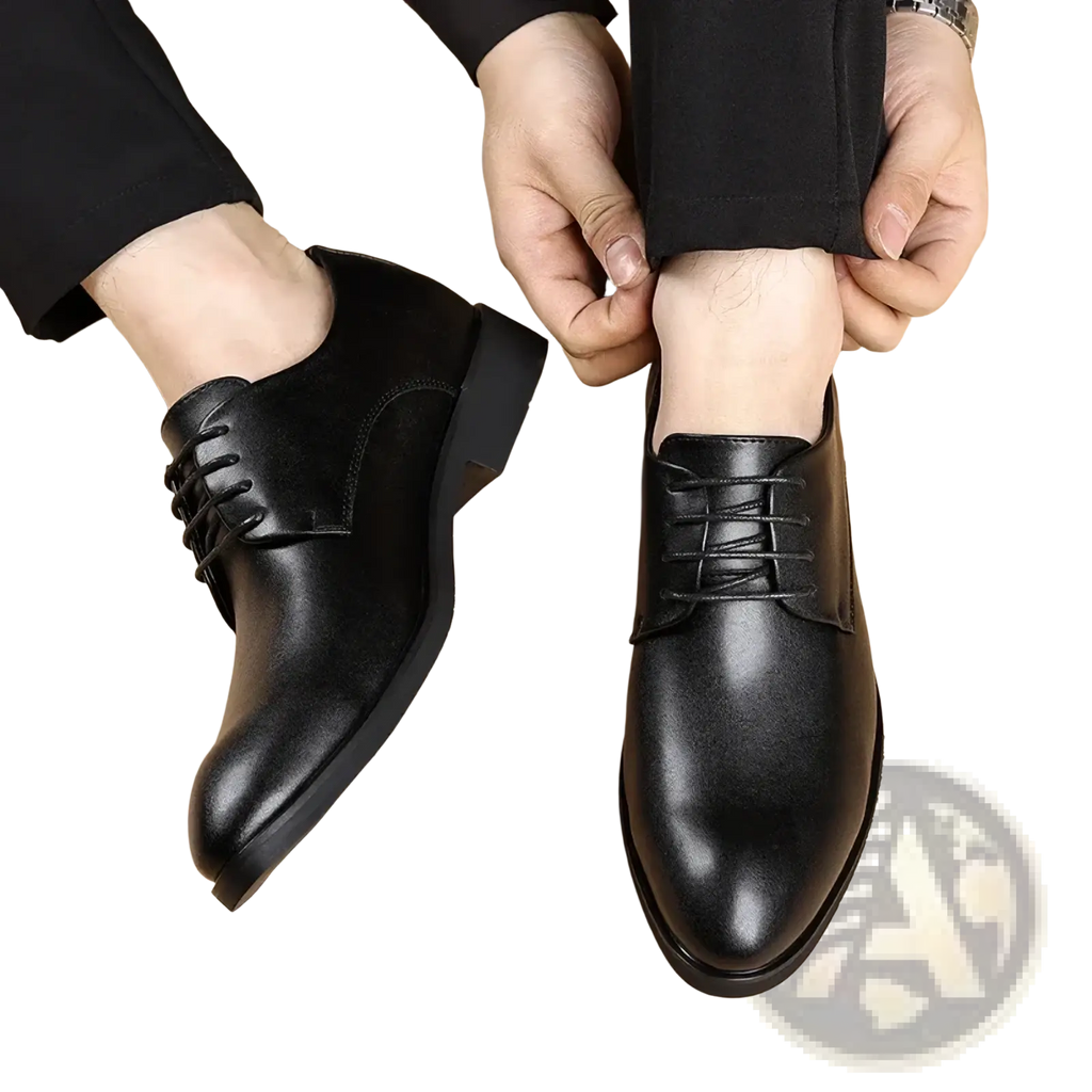 Men black leather oxford dress shoes with a polished finish and classic lace-up design for formal occasions