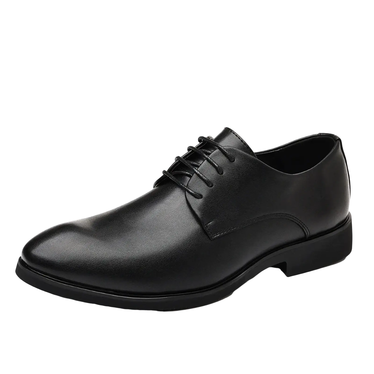 Men black leather oxford dress shoe with lace-up design and rounded toe for formal occasions