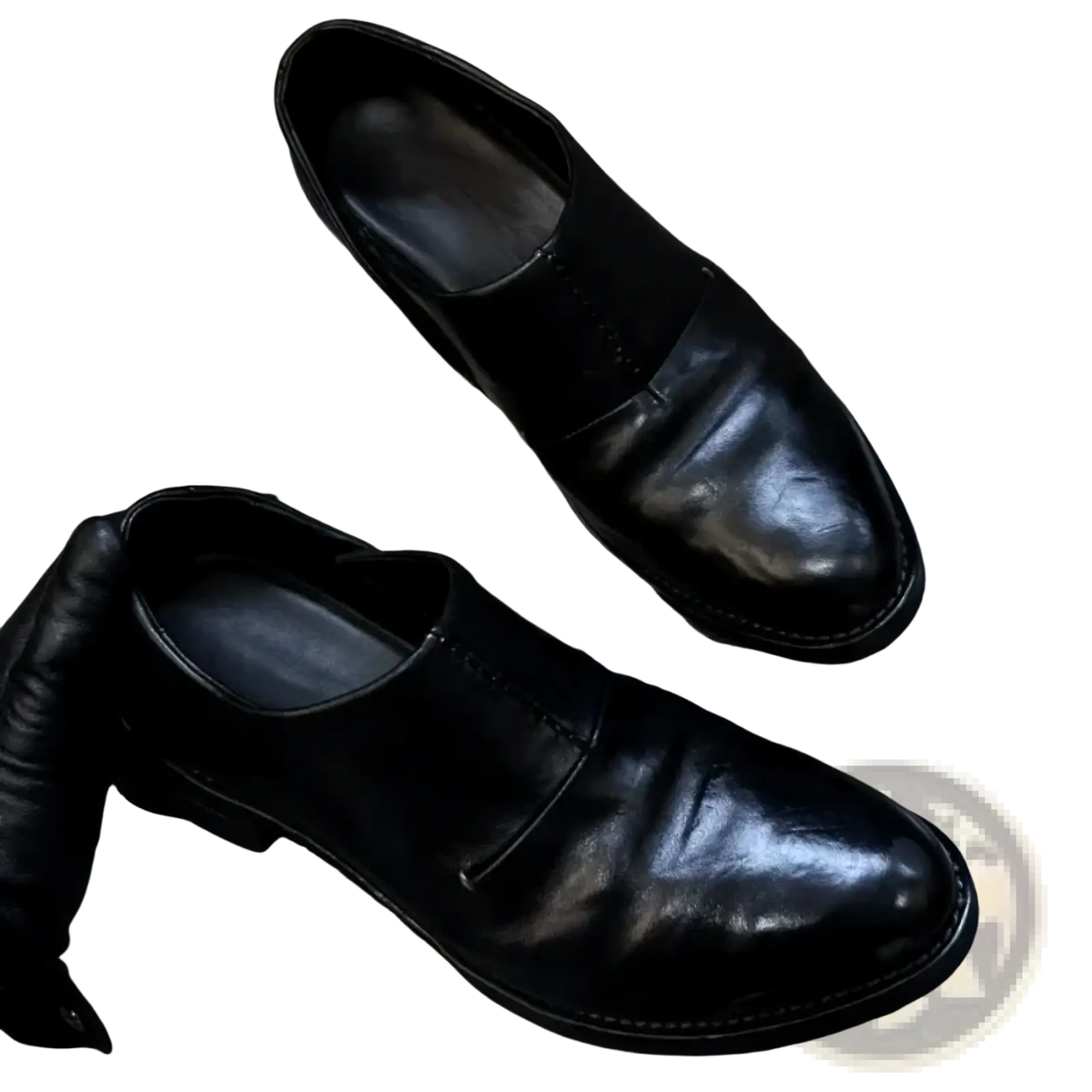 Men black leather vintage slip on dress shoes with polished finish and subtle stitching details for formal wear