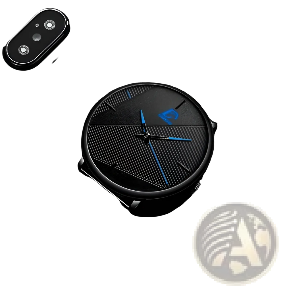 Men black mesh quartz watch with sleek black dial and blue hands featuring subtle diagonal line accents