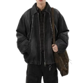 Men black niche bomber jacket made of distressed denim with frayed edges and a zipper front design sense niche style