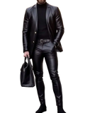 Men black pu leather blazer with gold button closure type offering stylish suit pants and reliable customer service