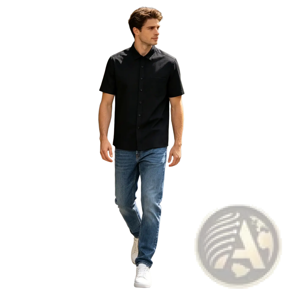 Men black short sleeve dress shirt slim fit featuring breathable fabric ideal for formal and casual occasions