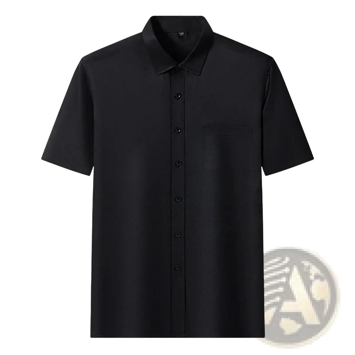 Men black short sleeve dress shirt slim fit with classic collar and chest pocket in lightweight fabric