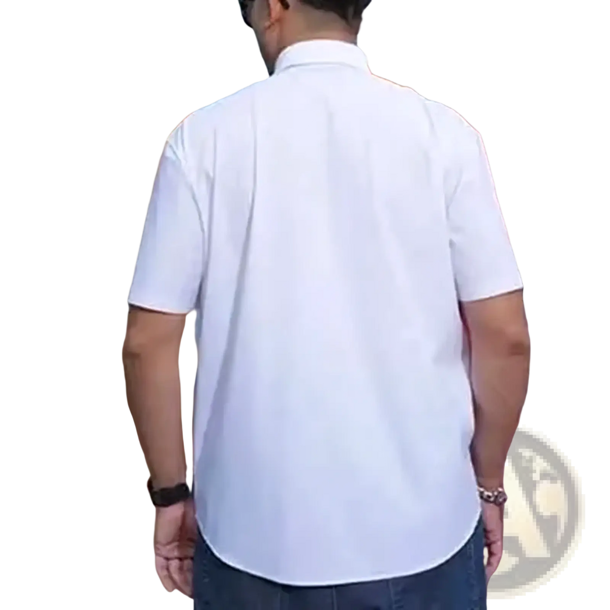 White short-sleeved button-up shirt with classic collar and tailored fit displayed for men black short sleeve dress shirt
