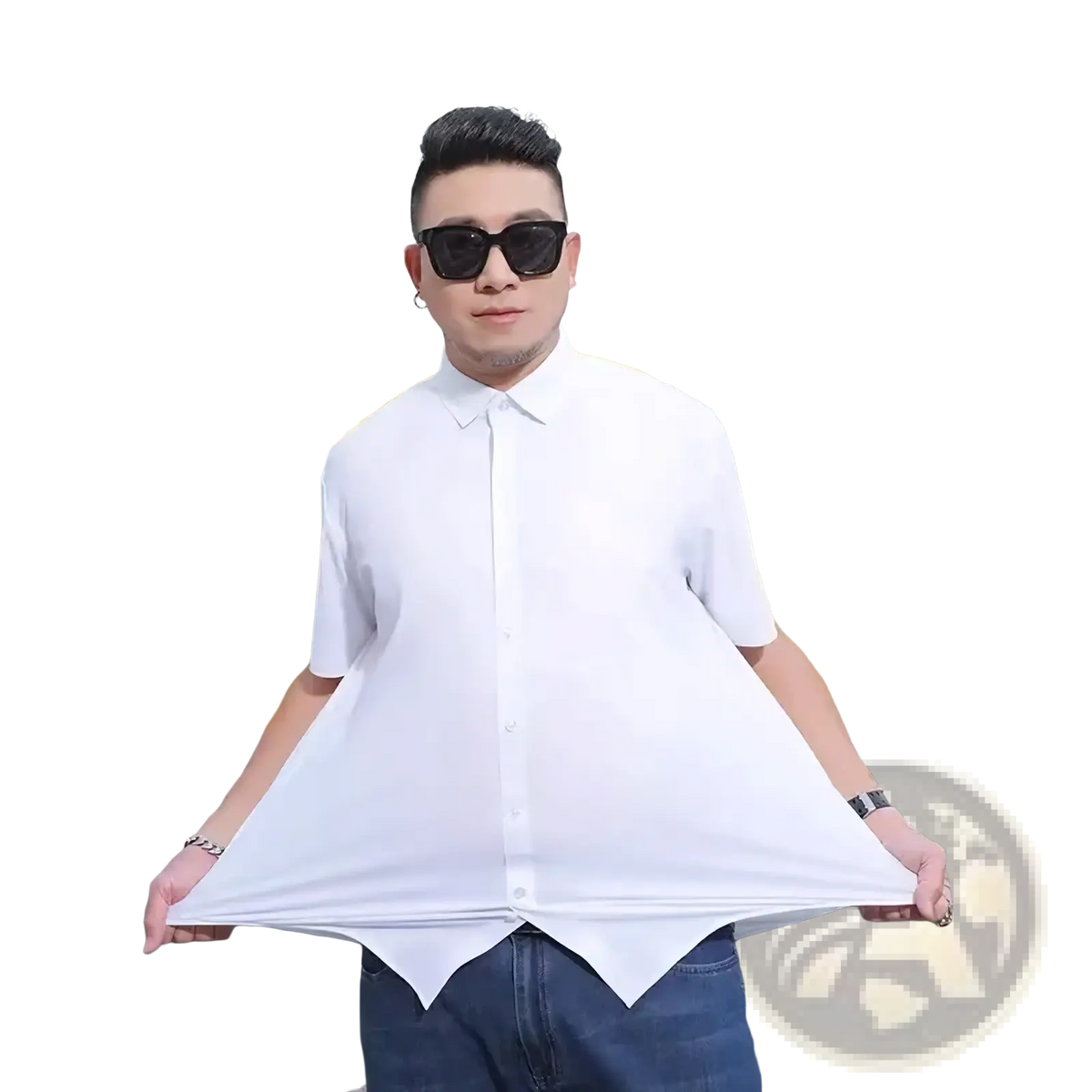 Men black short sleeve dress shirt with a relaxed fit and classic collar made from breathable fabric