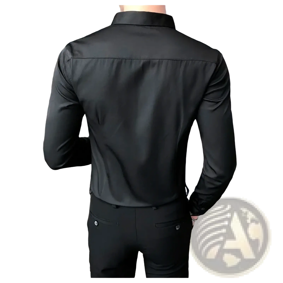 Men black slim fit double pocket dress shirt with long sleeves tailored fit and subtle stitching details