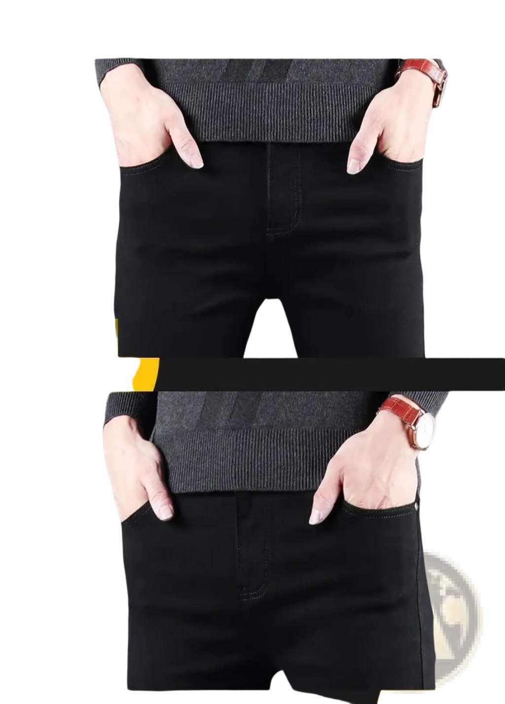Men black slim fit stretch denim jeans with subtle stitching details and a modern slim fit design