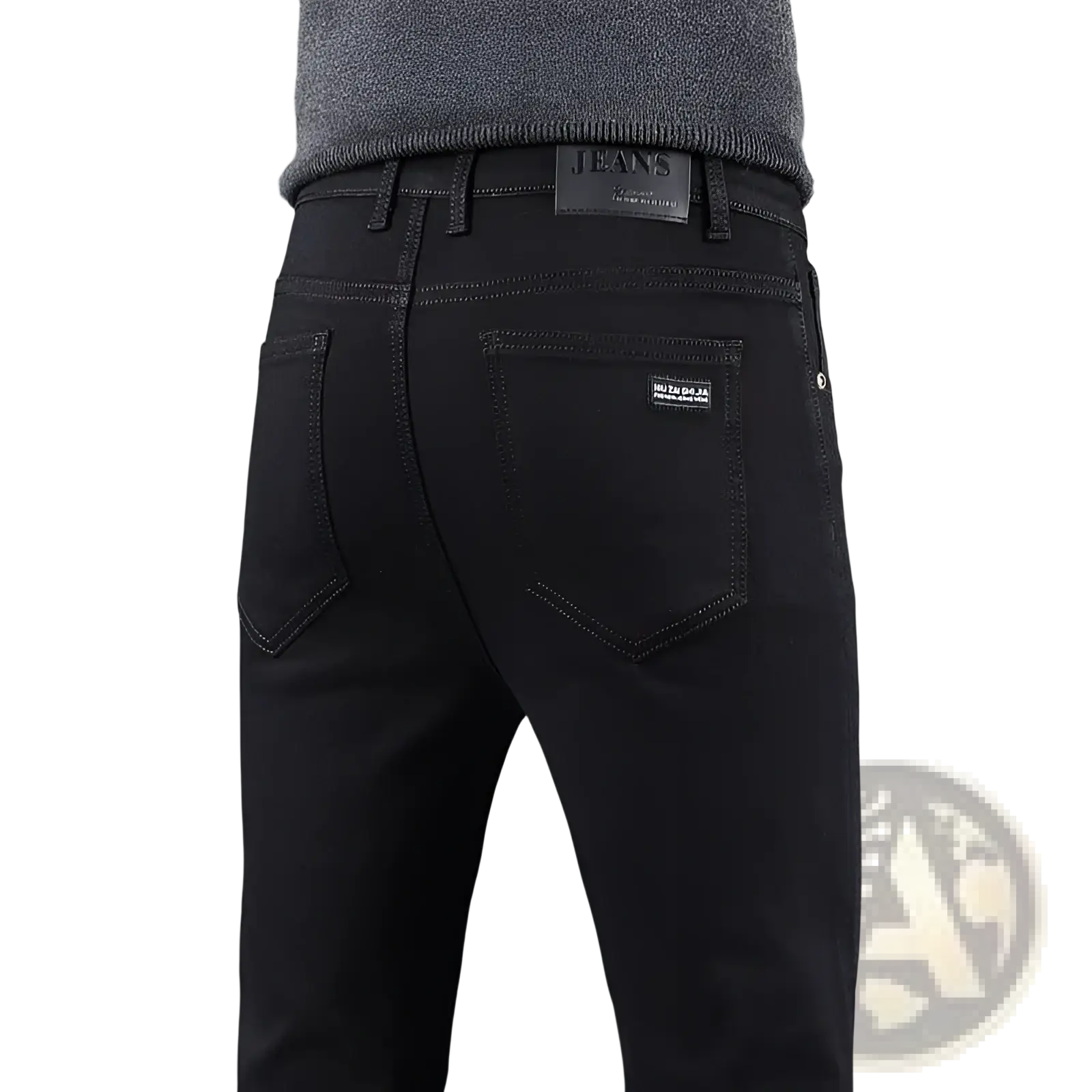 Men black slim fit stretch denim jeans featuring sleek slim cut and subtle stitching details