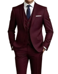 Men black slim fit single breasted tuxedo with sharp maroon three-piece suit featuring sleek tailored fit and closure type