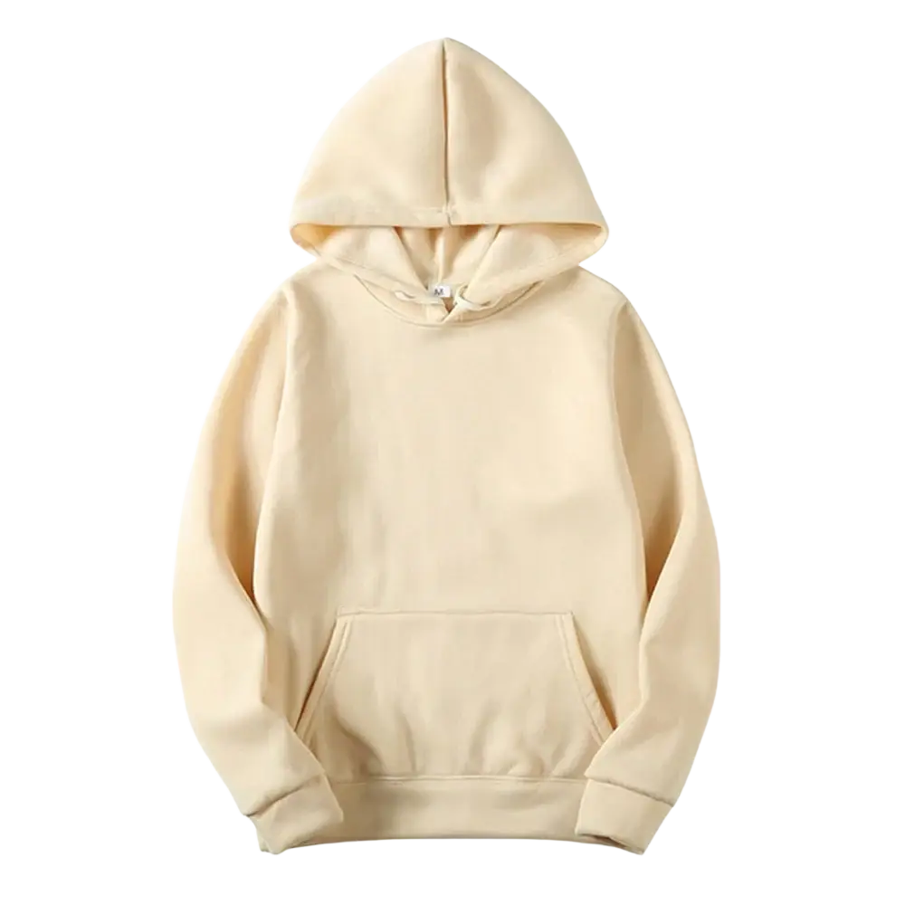 Men black solid oversized hoodie sweatshirt in beige with front pocket and ribbed cuffs made of soft material