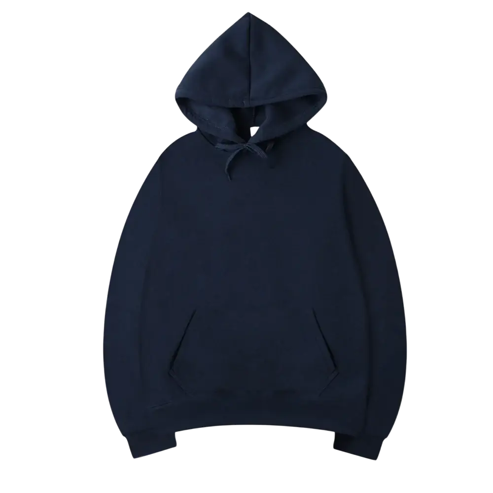 Men black solid oversized hoodie sweatshirt in dark navy blue with front kangaroo pocket and ribbed cuffs