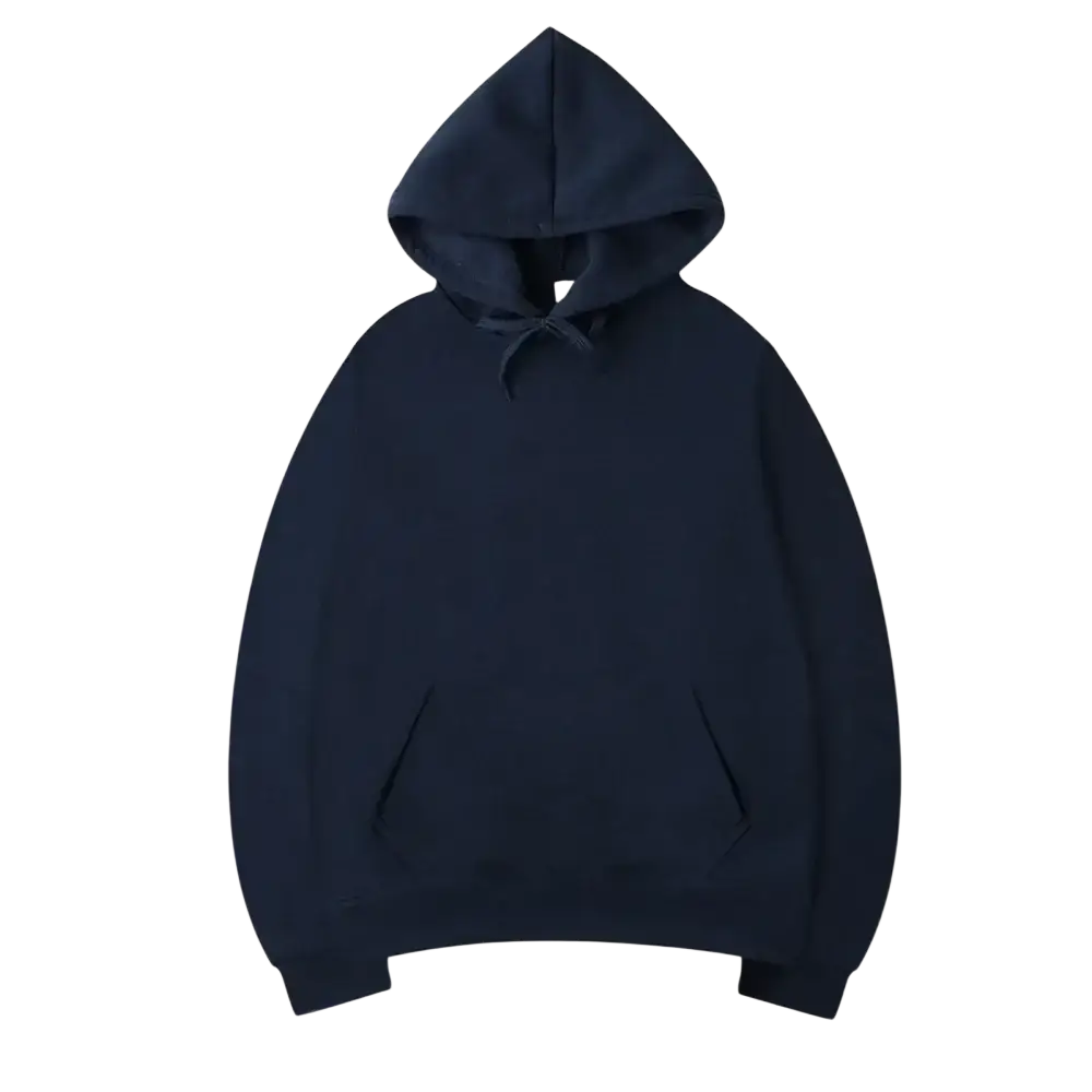 Men black solid oversized hoodie sweatshirt in dark navy blue with a minimalist design and ribbed cuffs