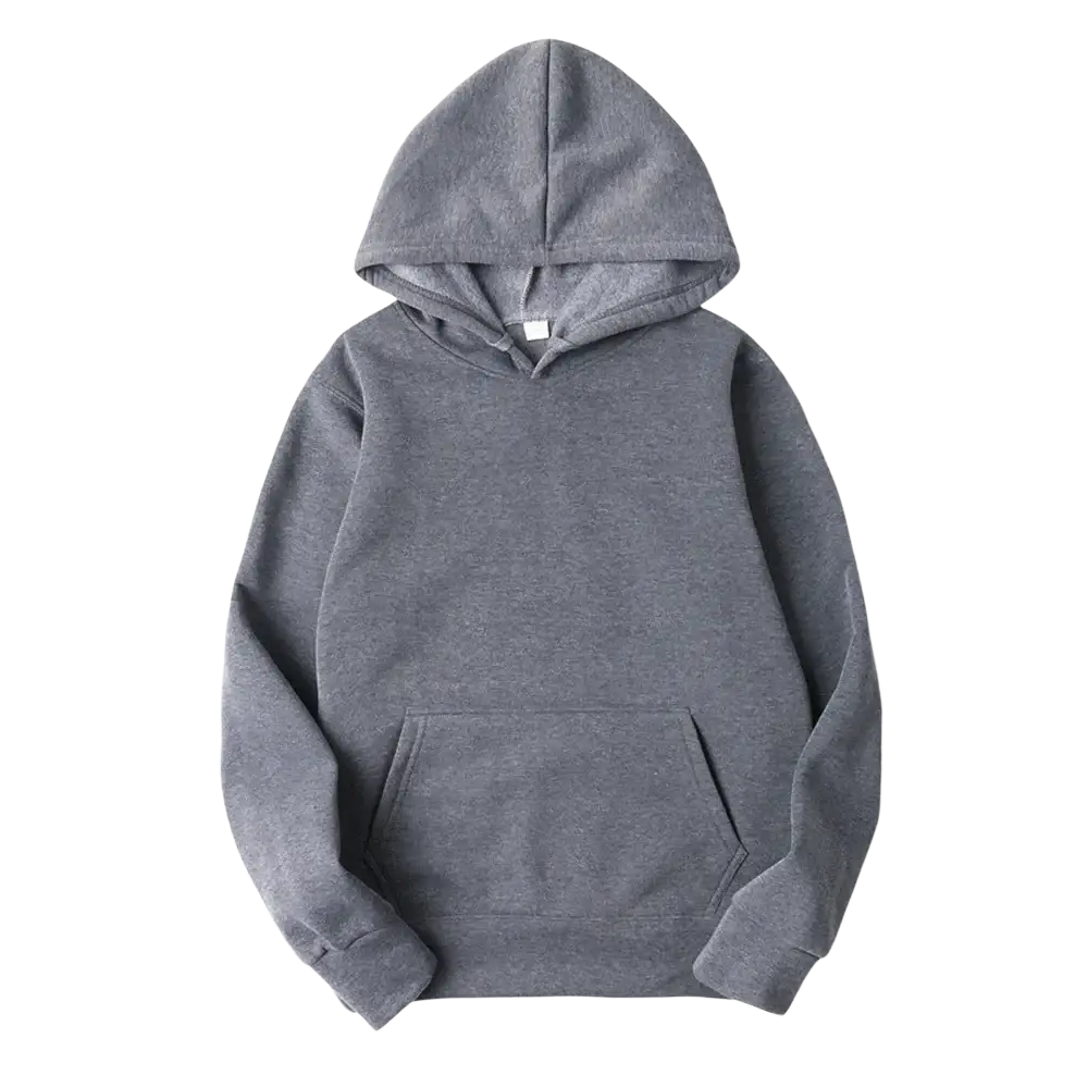 Men black solid oversized hoodie sweatshirt with gray heathered front pocket and ribbed cuffs