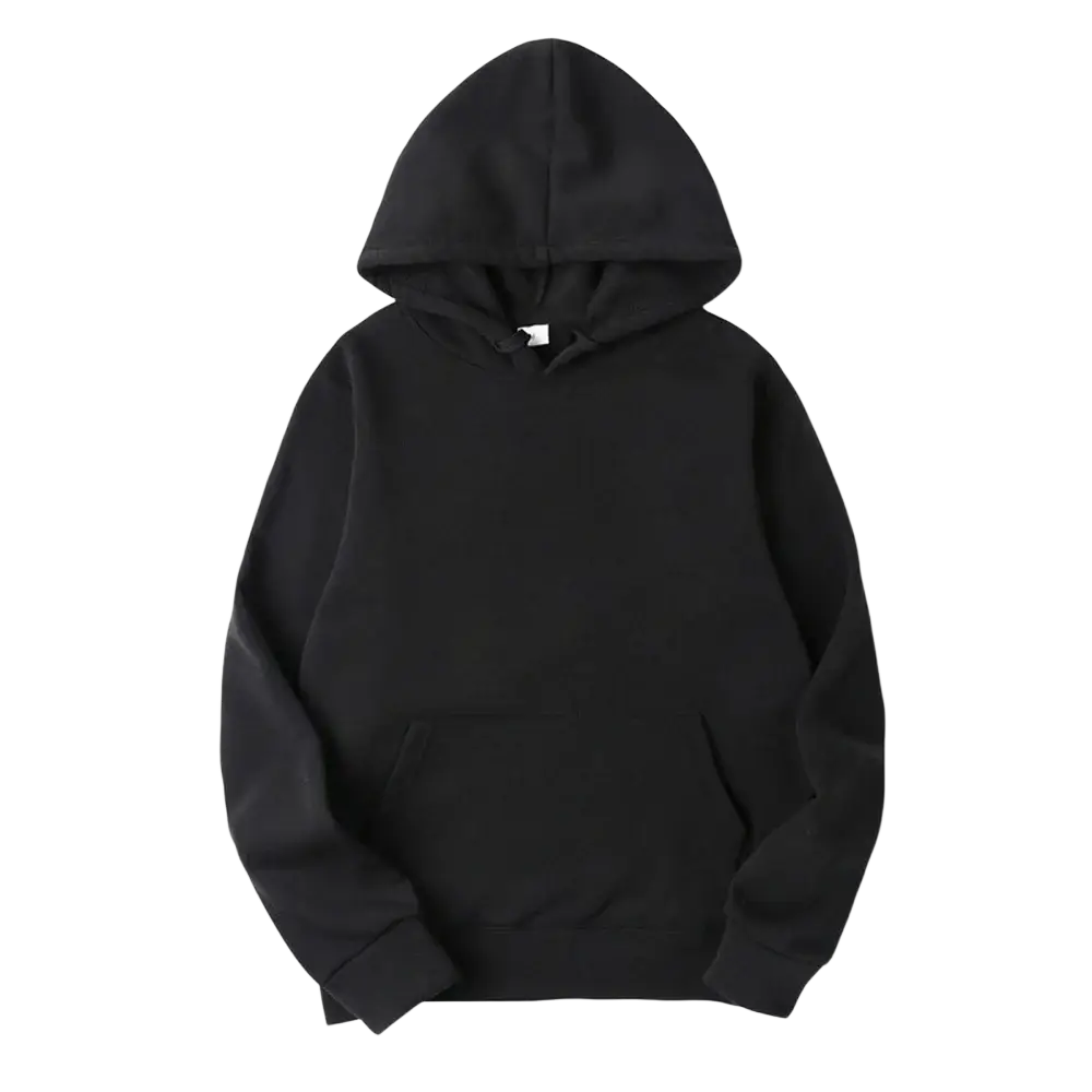 Men black solid oversized hoodie sweatshirt in cotton with a front pocket and ribbed cuffs for casual wear