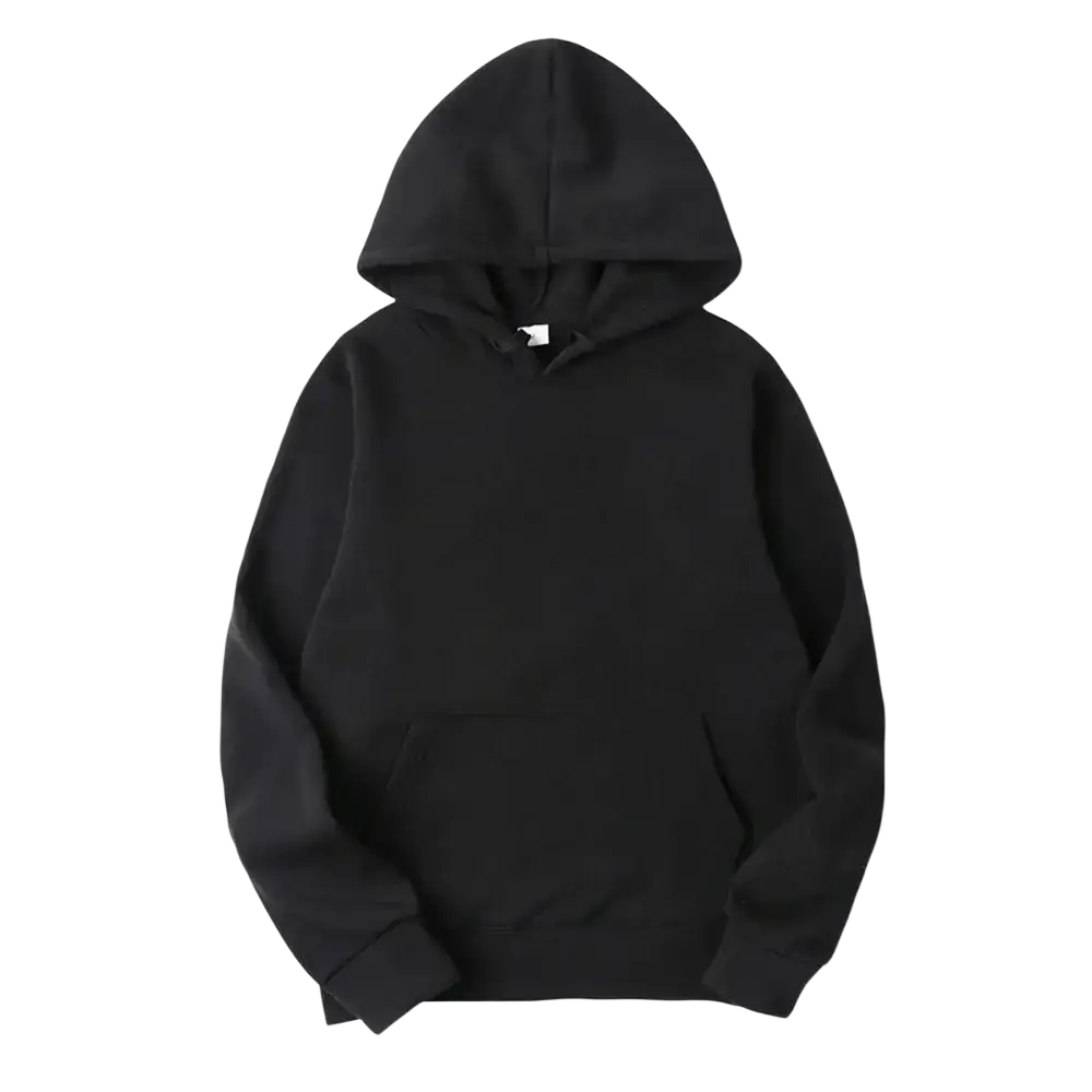 Men black solid oversized hoodie sweatshirt with front pocket ribbed cuffs and hood in black cotton blend fabric
