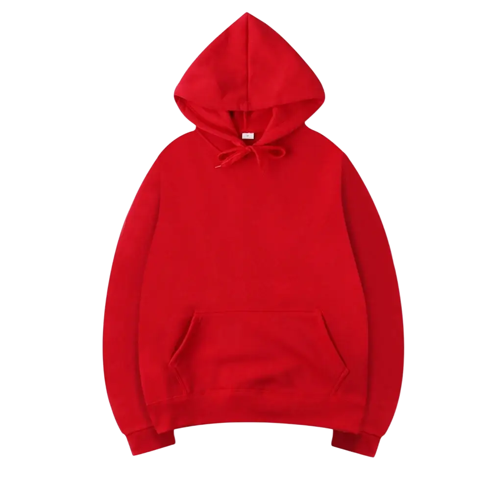 Men black solid oversized hoodie sweatshirt with red hooded front pocket and drawstring for casual wear