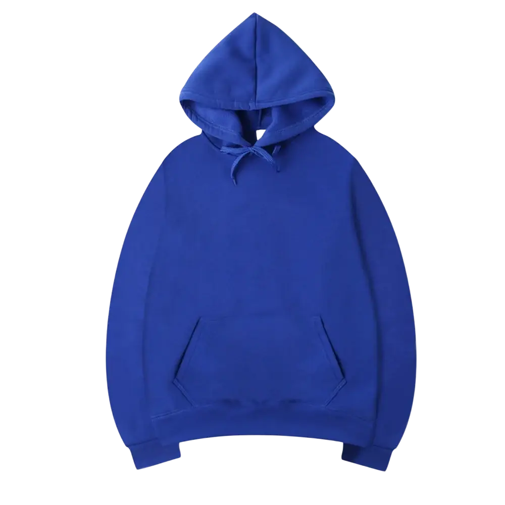 Men black solid oversized hoodie sweatshirt with a royal blue front kangaroo pocket and drawstring hood
