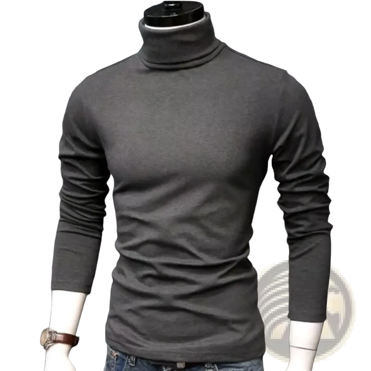 Men black slim fit turtleneck long sleeve shirt in dark gray with a slim fit and long sleeves