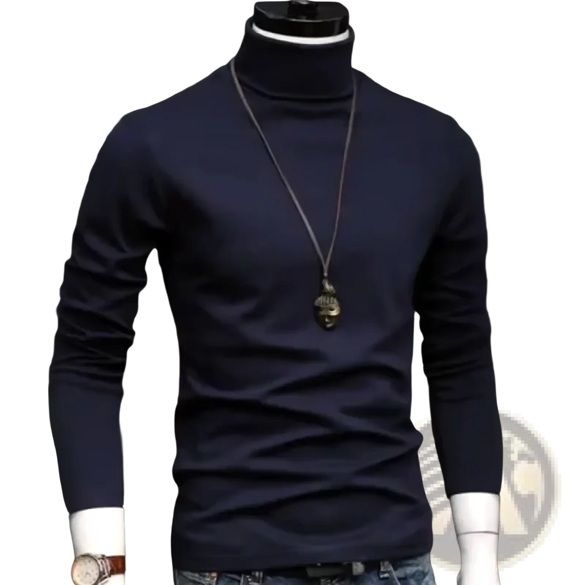 Navy blue turtleneck slim fit long sleeve shirt for men made from soft material suitable for formal and casual wear