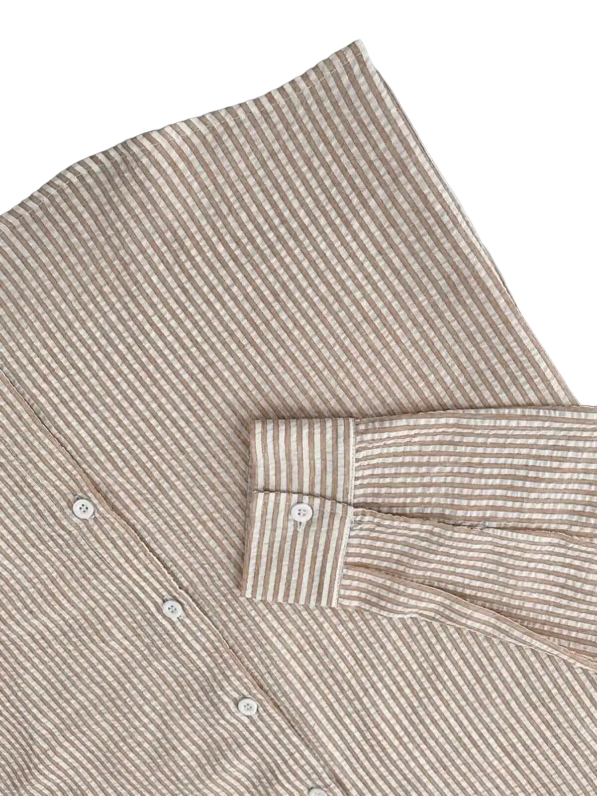 Men blue striped long sleeve casual button down shirt with beige and white textured vertical stripes
