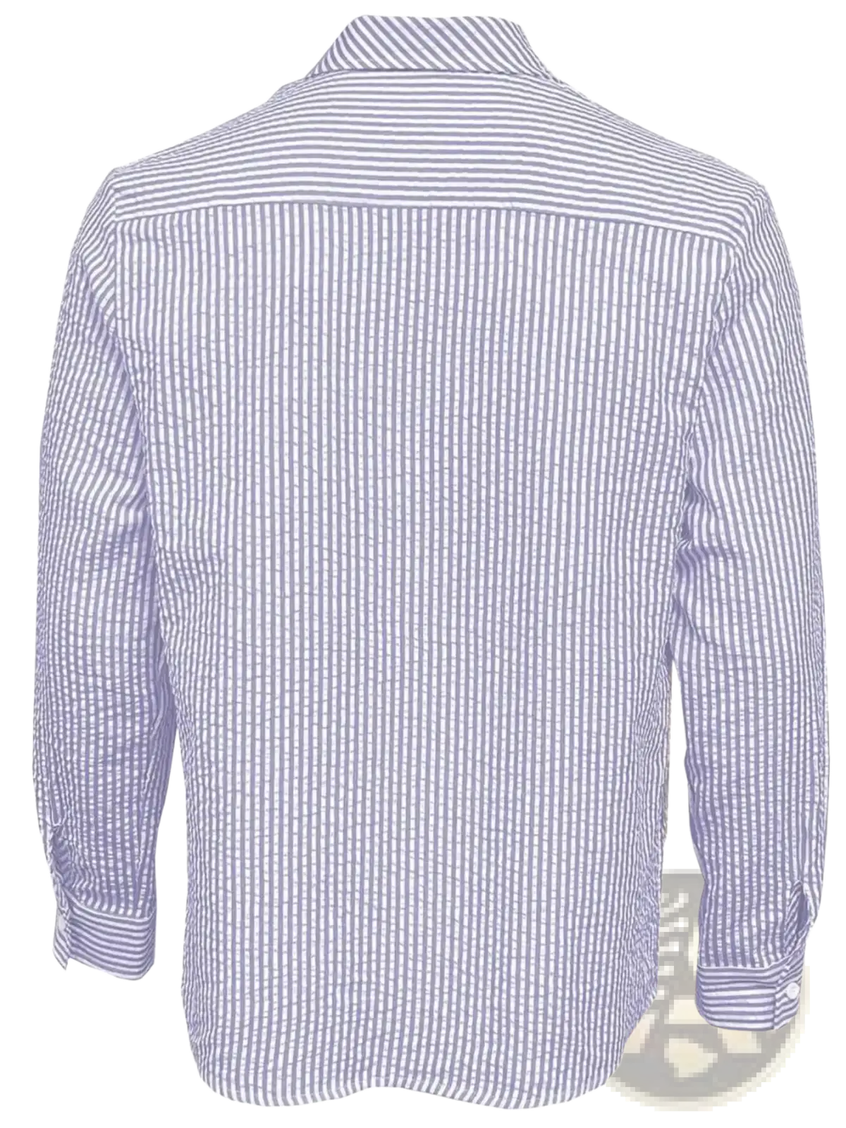 Men blue striped long sleeve casual button down shirt in breathable cotton with fine vertical light blue and white stripes