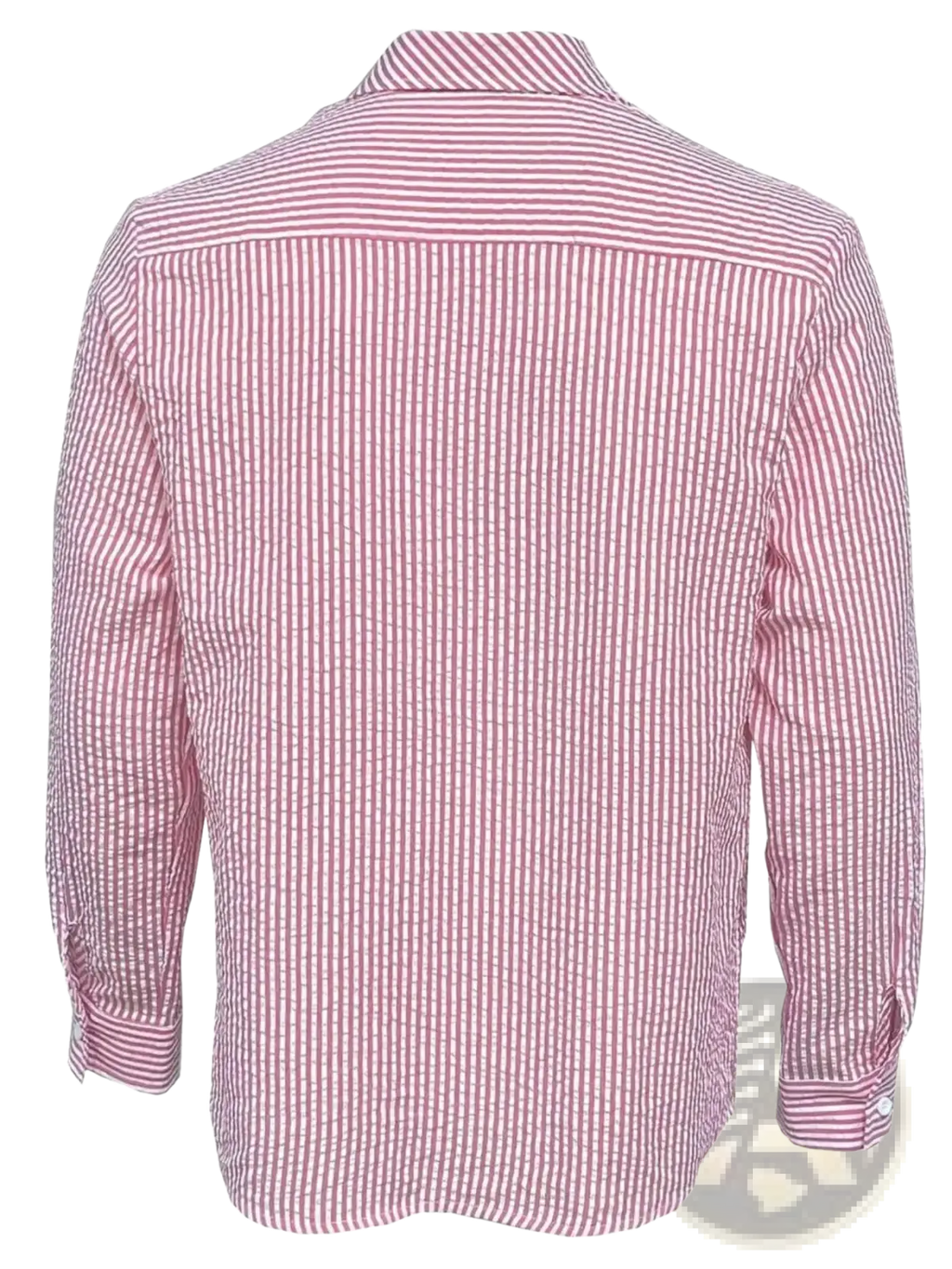 Men blue striped long sleeve casual button down shirt shown in pink and white vertical stripes with classic collar