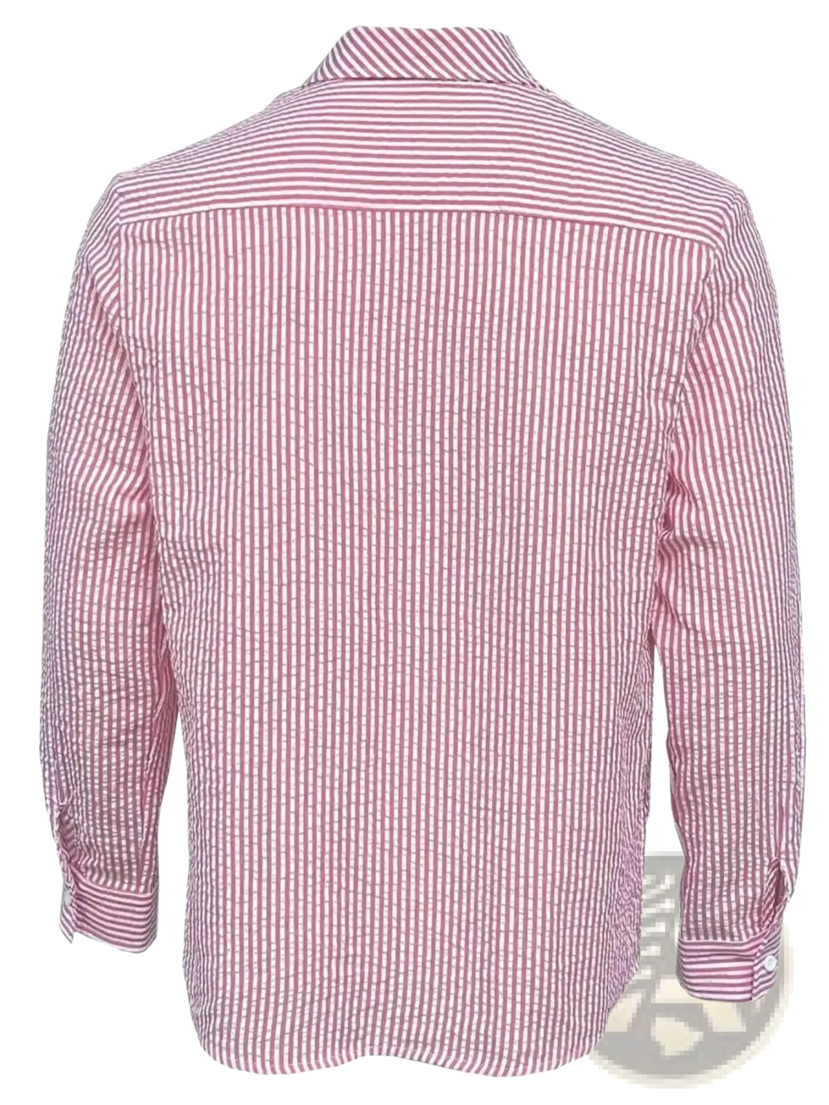 Men blue striped long sleeve casual button down shirt shown in pink and white vertical stripes with classic collar