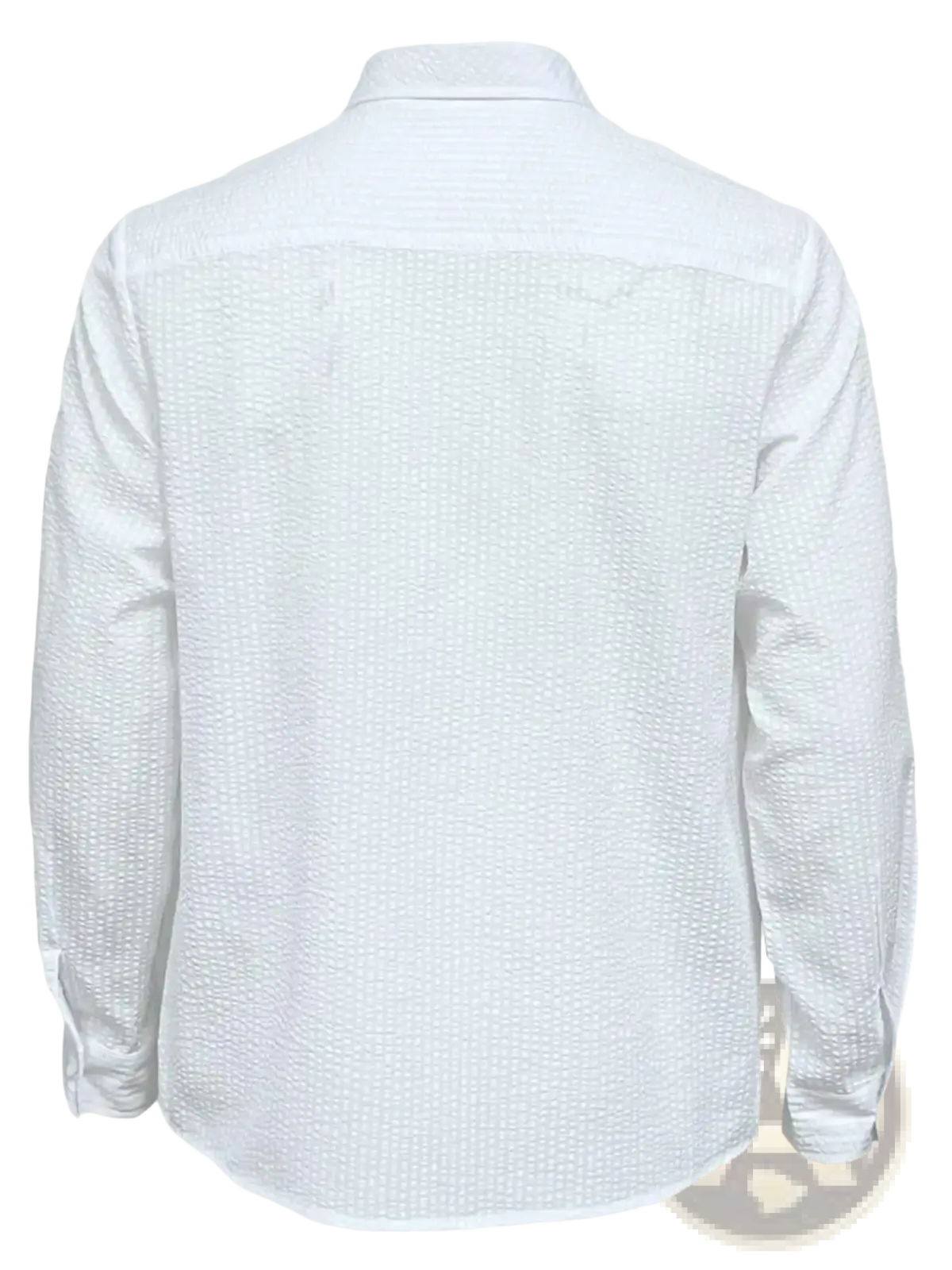 Men blue striped long sleeve casual button-down shirt with white textured fabric and subtle woven pattern