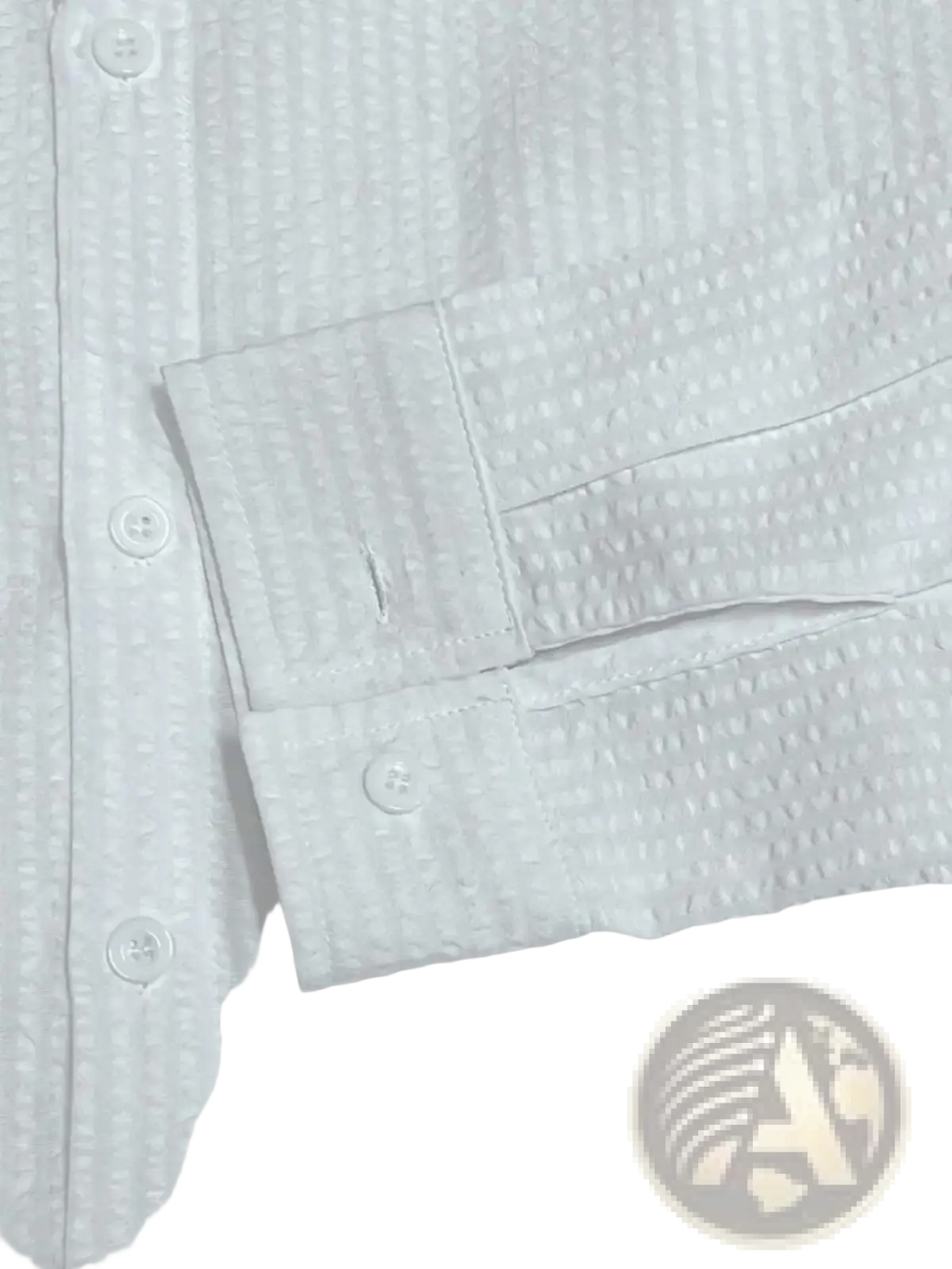 White waffle-weave cotton button-down shirt with matching cuffs and buttons designed for men casual wear