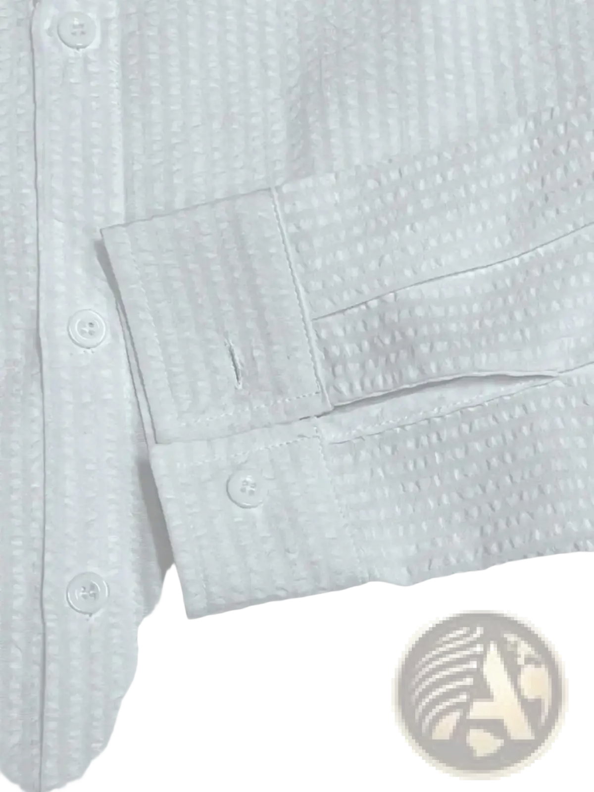 White waffle-weave cotton button-down shirt with matching cuffs and buttons designed for men casual wear
