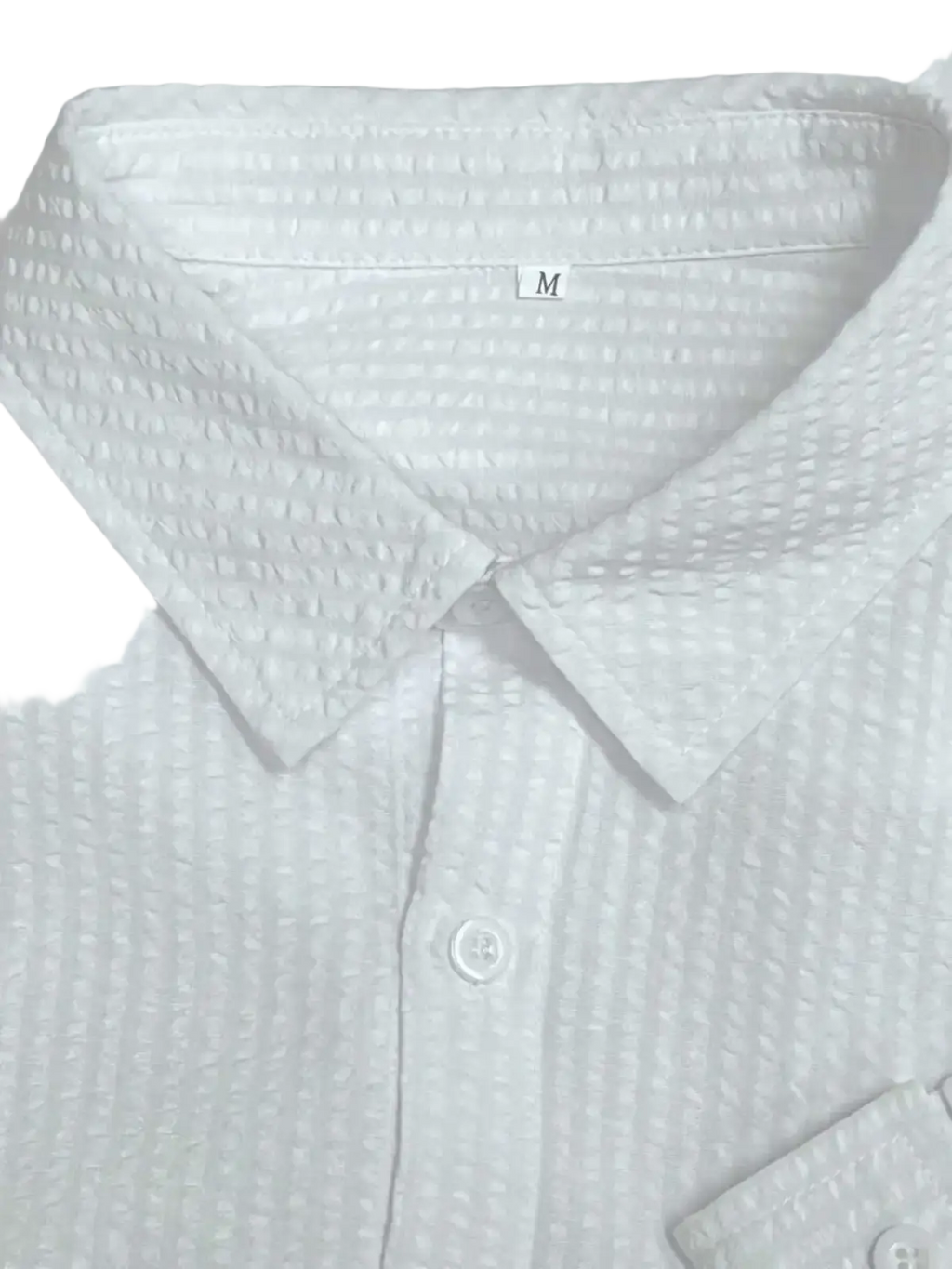 Men blue striped long sleeve casual button down shirt in white waffle-textured cotton with classic collar and buttons