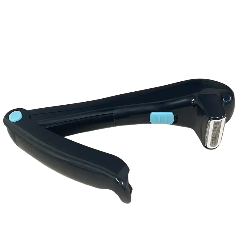 Black and light blue men body groomer folding back shaver with sleek ergonomic design high quality folding trimmer