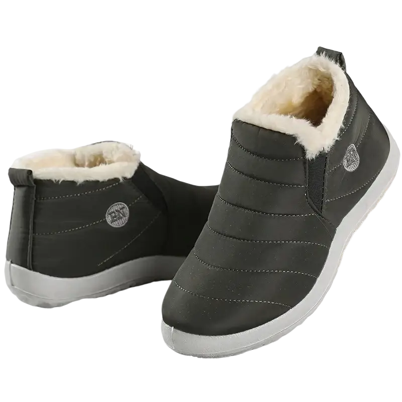 Dark gray men boots with plush white fleece lining and light gray rubber sole warm winter shoes ankle boots