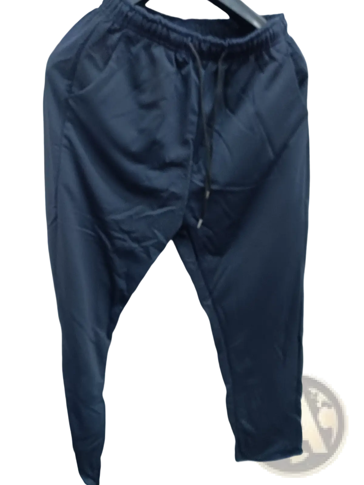 Men breathable quick dry mesh joggers in black with smooth slightly shiny fabric and elastic waistband visible from the front
