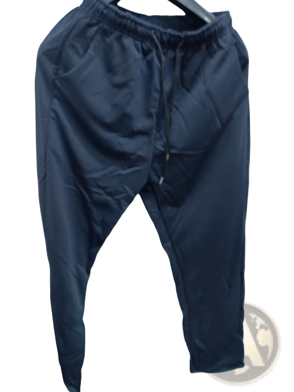 Men breathable quick dry mesh joggers in black with smooth slightly shiny fabric and elastic waistband visible from the front
