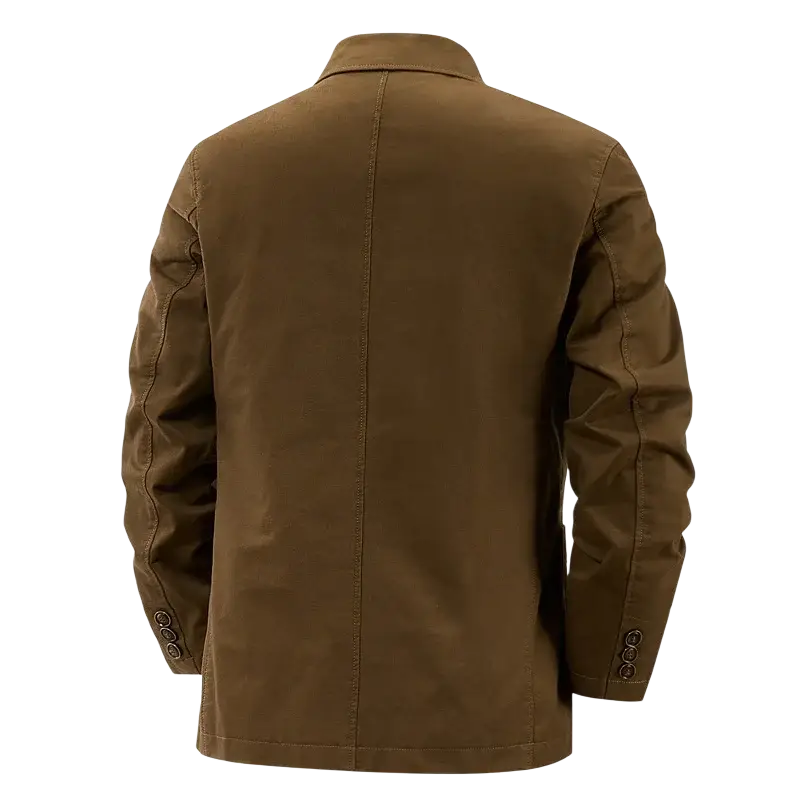 Men brown cotton casual blazer with classic collar and three-button cuffs slim fit suit jacket