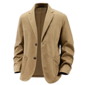 Beige cotton slim fit casual blazer for men with two front buttons and flap pockets perfect for formal and casual wear