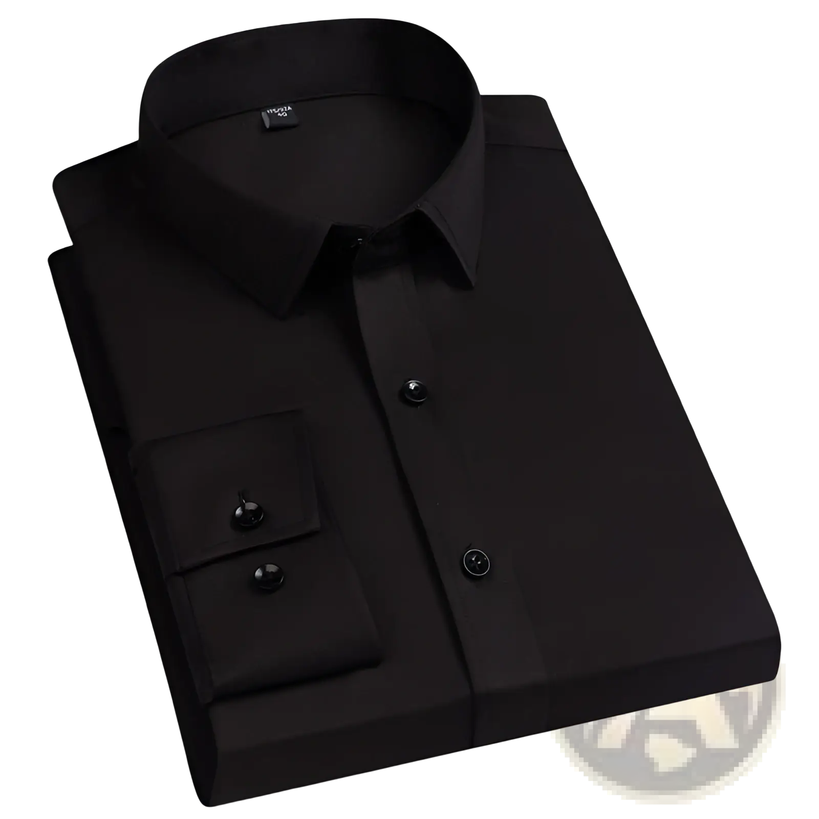 Men business casual stretch dress shirt in black with classic collar and buttoned cuffs for professional wear