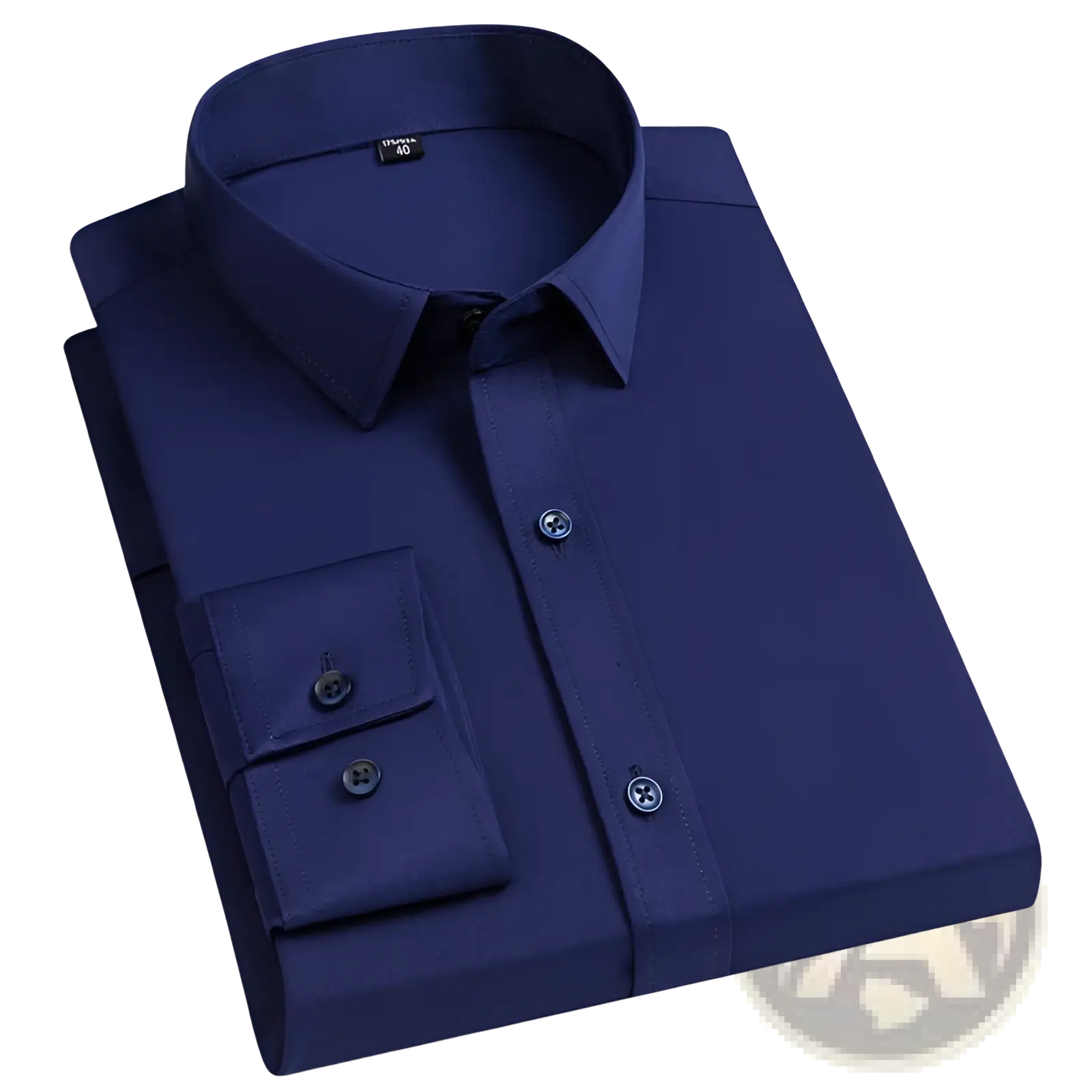 Navy blue men business casual stretch dress shirt with classic collar and buttoned cuffs for formal wear