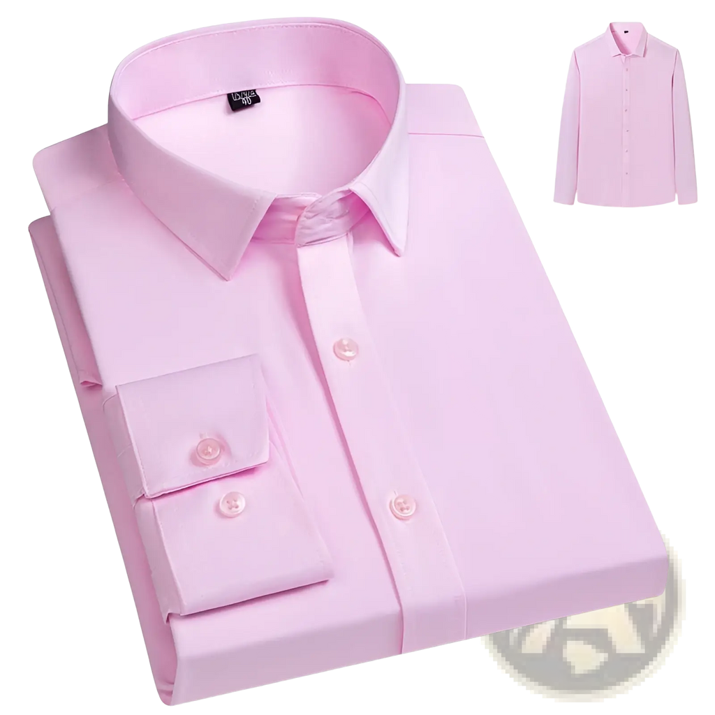 Men business casual stretch dress shirt in soft pink with classic collar and buttoned cuffs long sleeves